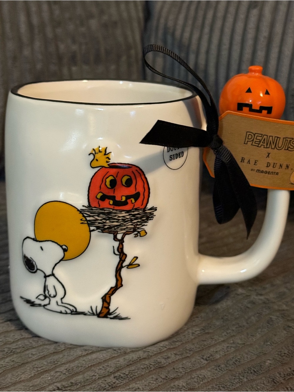 Rae Dunn White Snoopy Halloween Pumpkin Mug with Orange & Yellow Accents